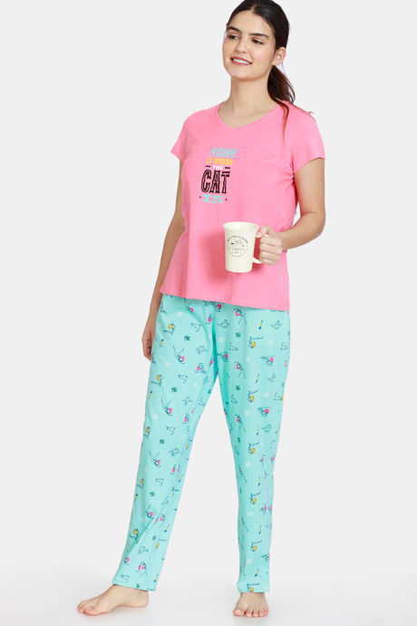 Zivame Her World Cotton Pyjama Set - Aruba Blue — image 4